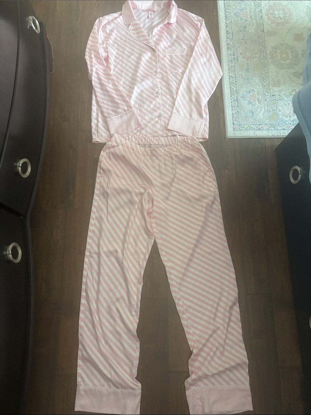 Victoria's SecretPink Striped Pajama Set - Button-Front Top &Elastic Waist Pants